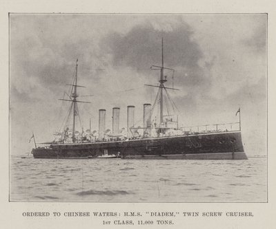 Bestilt til Chinese Waters, HMS Diadem, Twin Screw Cruiser, 1. klasse, 11 000 tonn av English Photographer