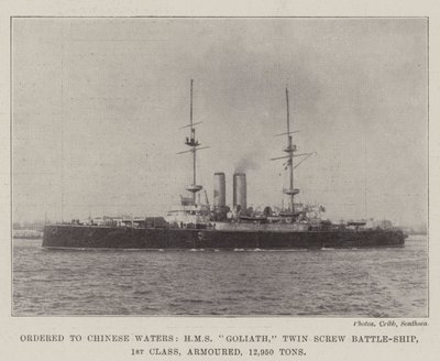 Bestilt til Chinese Waters, HMS Goliath, Twin Screw Battle-Ship, 1. klasse, pansret, 12 950 tonn av English Photographer