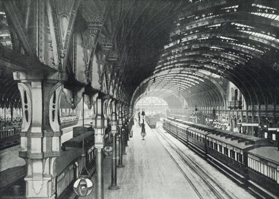 Paddington Station, generell utsikt over plattformene (s/hvitt-bilde) av English Photographer