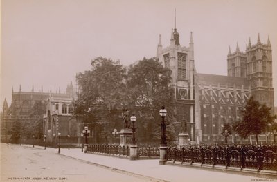 Postkort med et bilde av den nordøstlige utsikten over Westminster Abbey av English Photographer
