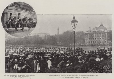 Presentasjon av farger til den tredje skotske garde av kong Edward VII på Horse Guards Parade 24. mai av English Photographer