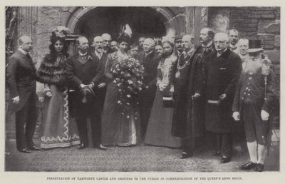 Presentasjon av Tamworth Castle and Grounds for publikum til minne om Queens Long Reign, 27. mai 1899 av English Photographer