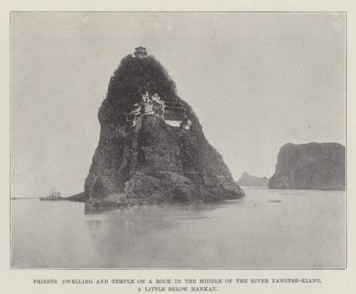Prester bolig og tempel på en stein midt i elven Yangtze-Kiang, litt under Hankau av English Photographer