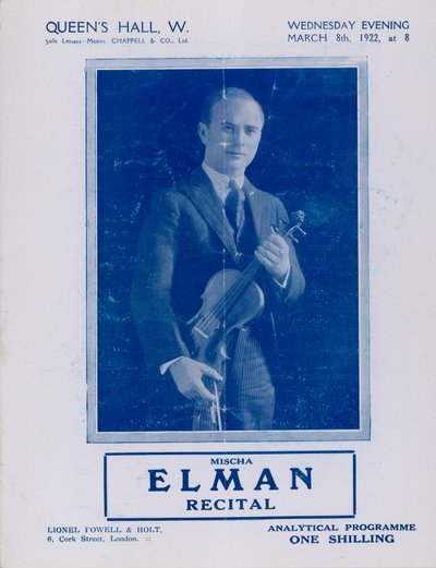 Program for Mischa Elman-recital, Queens Hall, 8. mars 1922 av English Photographer