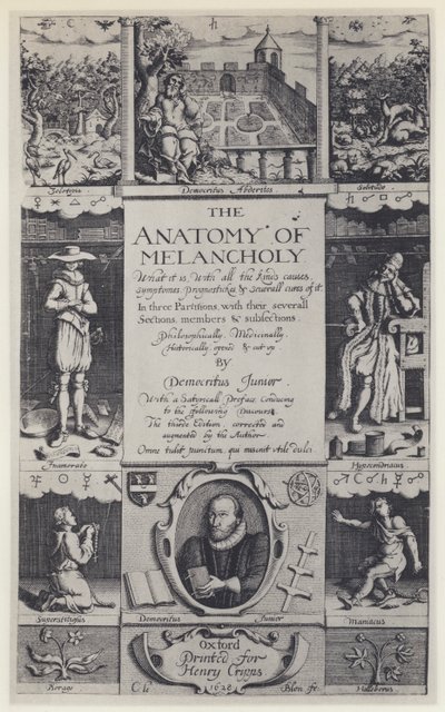 R Burton, The Anatomy of Melancholy, tredje utgave, J Lichfield for H Cripps, Oxford 1628 (s/hv-foto) av English Photographer