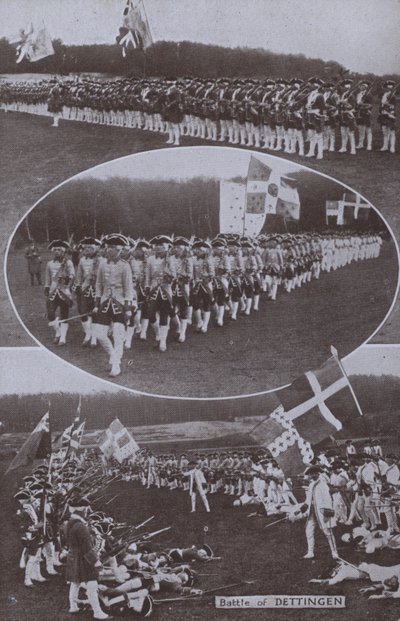 Gjenoppføring av slaget ved Dettingen, utkjempet i Bayern i 1743 under den østerrikske arvefølgekrigen (s/hv-bilde) av English Photographer