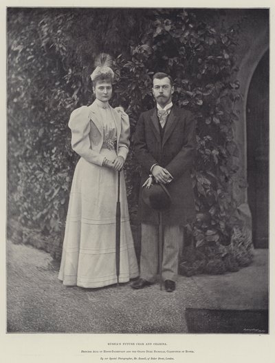 Russlands fremtidige tsar og tsarina, prinsesse Alix av Hessen-Darmstadt og storhertug Nicholas, tsarevitsj av Russland av English Photographer