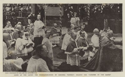 Scene ved Laying the Foundation-Stone av kardinal Vaughan, som leser de helliges litanier av English Photographer
