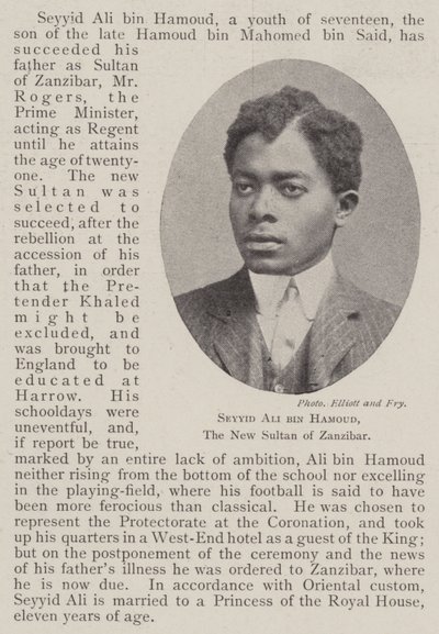 Seyyid Ali bin Hamoud, den nye sultanen fra Zanzibar av English Photographer