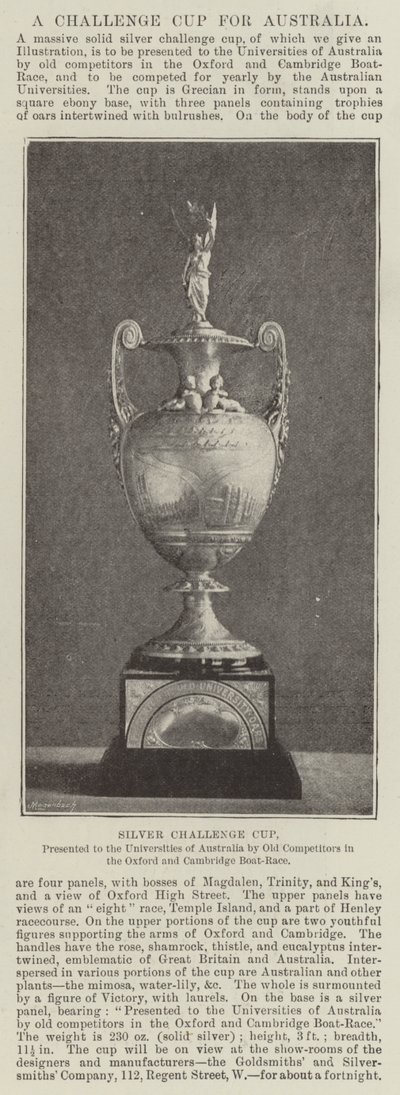 Silver Challenge Cup, presentert for universitetene i Australia av gamle konkurrenter i Oxford og Cambridge Boat-Race av English Photographer