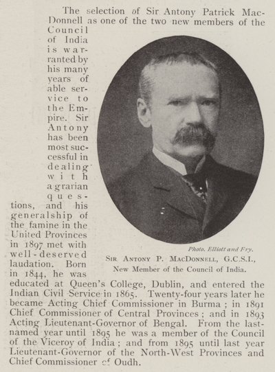 Sir Antony P MacDonnell, GCSI, nytt medlem av Council of India av English Photographer