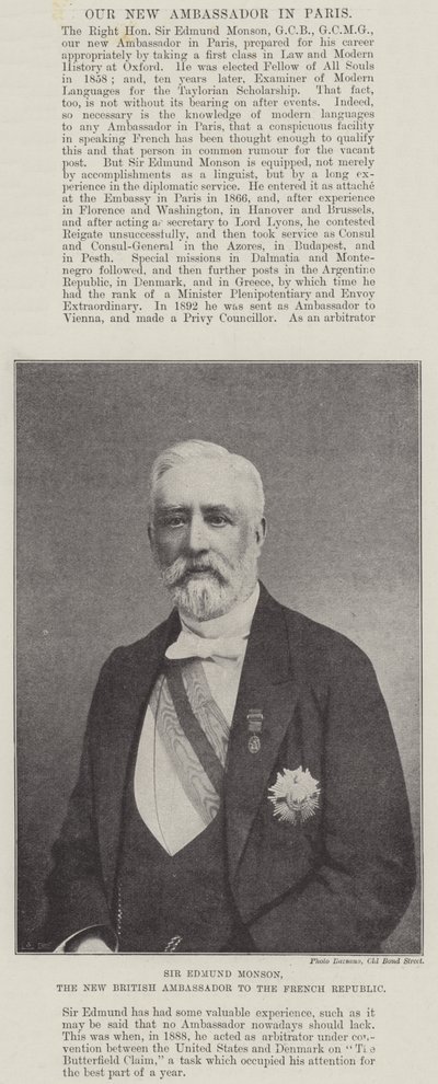 Sir Edmund Monson, den nye britiske ambassadøren i Den franske republikk av English Photographer