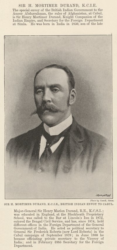 Sir H Mortimer Durand, KCIE, britisk indisk utsending til Cabul av English Photographer