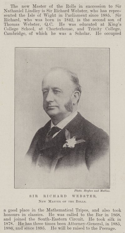 Sir Richard Webster, New Master of the Rolls av English Photographer
