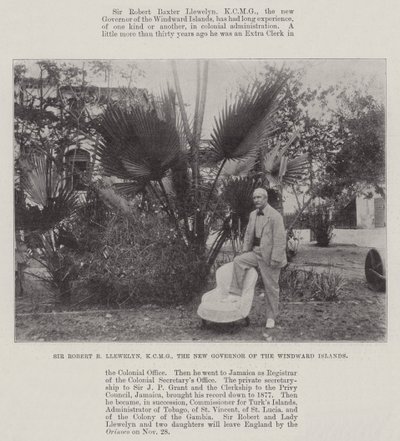 Sir Robert B Llewelyn, KCMG, den nye guvernøren på Windwardøyene av English Photographer