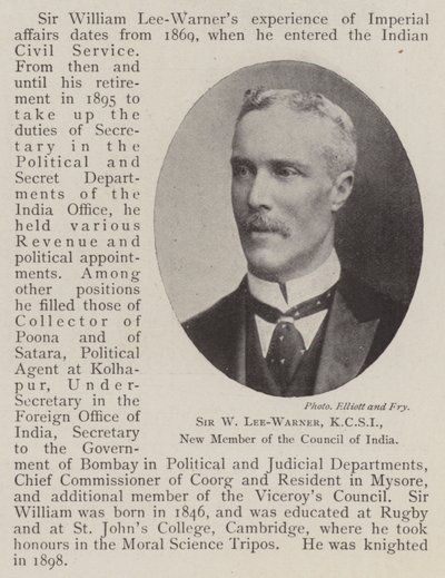 Sir W Lee-Warner, KCSI, nytt medlem av Council of India av English Photographer