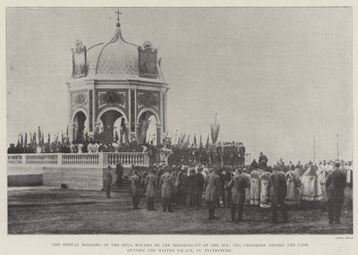 Neva-vannets årlige velsignelse ved oppbrytningen av isen, seremonien foran tsaren utenfor vinterpalasset, St. Petersburg av English Photographer