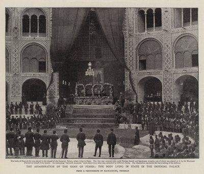 Attentatet på sjahen av Persia, kroppen som ligger i staten i det keiserlige palasset av English Photographer