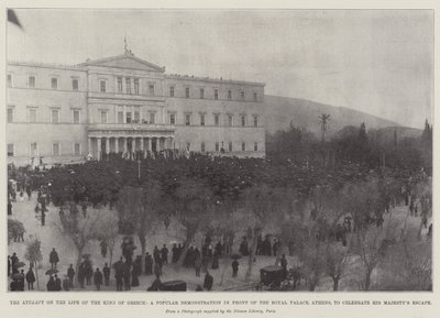 Forsøket på livet til kongen av Hellas, en populær demonstrasjon foran det kongelige palasset i Athen, for å feire Hans Majestets flukt av English Photographer