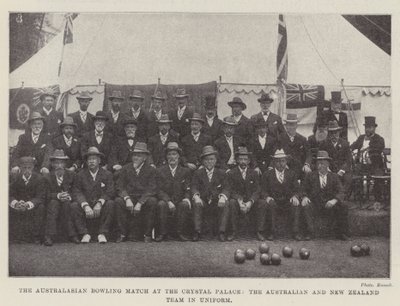Den australske bowlingkampen på Crystal Palace, det australske og New Zealand-laget i uniform av English Photographer
