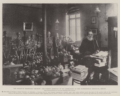 Døden til professor Virchow, den berømte vitenskapsmannen i hans laboratorium ved Patologisk Institutt, Berlin av English Photographer