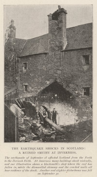 Jordskjelvsjokkene i Skottland, en ødelagt smedje i Inverness av English Photographer
