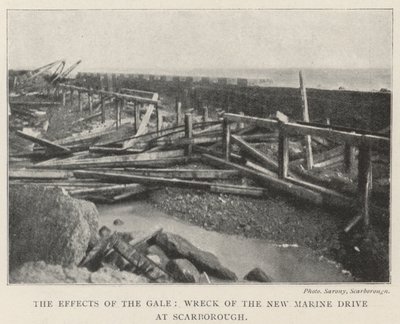 The Effects of the Gale, Wreck of the New Marine Drive at Scarborough av English Photographer