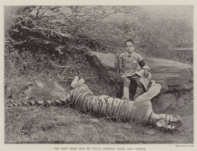 The First Tiger skutt av Prince Bughwan Singh, tolv år gammel av English Photographer