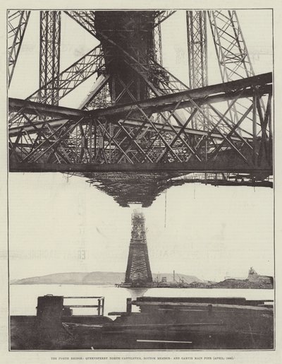 The Forth Bridge, Queensferry North Cantilever, Bottom Member, og Garvie Main Pier (april 1889) av English Photographer