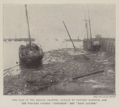 Gale in the Bristol Channel, Damage to Watchet Harbour og de havarerte fartøyene Josephine og Mary Lauder av English Photographer