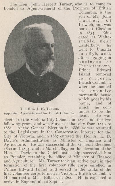Den ærede JH Turner, utnevnt til generalagent for British Columbia av English Photographer