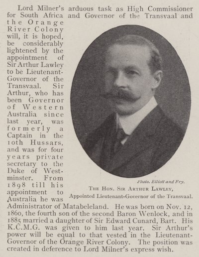 Den ærede Sir Arthur Lawley, utnevnt til løytnant-guvernør i Transvaal av English Photographer