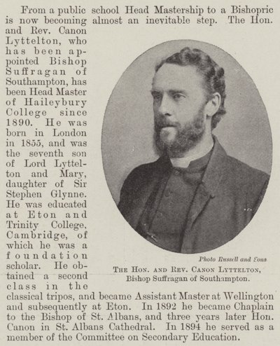 Den ærede og ærverdige kanon Lyttelton, biskop Suffragan av Southampton av English Photographer