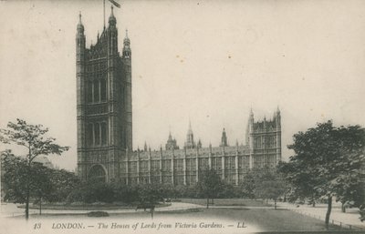 Houses of Lords fra Victoria Gardens, London av English Photographer
