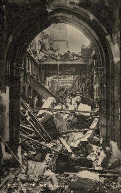 Houses of Parliament, London, viser bombeskader under andre verdenskrig (s/hvitt-bilde) av English Photographer