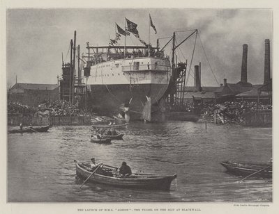 Lanseringen av HMS Albion, fartøyet på bakken ved Blackwall av English Photographer
