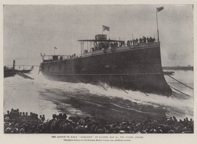 Lanseringen av HMS Euryalus ved Barrow, 20. mai, fartøyet flytende av English Photographer