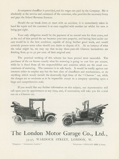 London Motor Garage Co av English Photographer