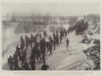 De norske vintermilitære manøvrene, skiavdelingen returnerer til Quarters etter en falsk kamp av English Photographer