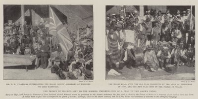 Prinsen av Wales gave til maoriene, presentasjon av et flagg til Arawa-stammen av English Photographer