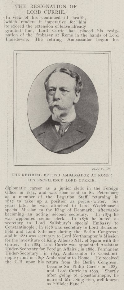 Den pensjonerende britiske ambassadøren i Roma, Hans eksellens Lord Currie av English Photographer