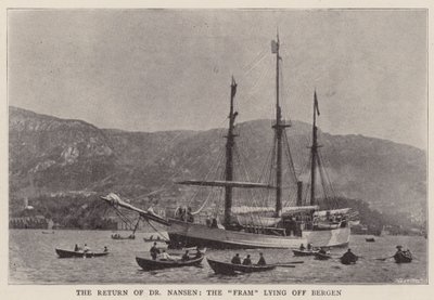 The Return of Dr Nansen, the Fram lying off Bergen av English Photographer