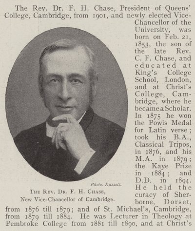 Pastor Dr F H Chase, ny visekansler i Cambridge av English Photographer