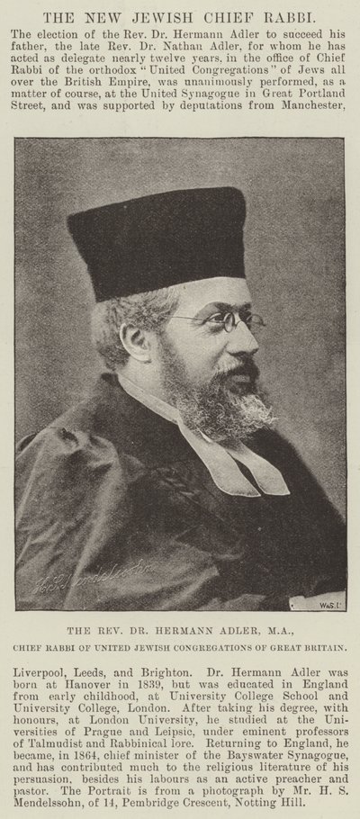 Pastor Dr Hermann Adler, MA, overrabbiner for United Jewish Congregations of Great Britain av English Photographer