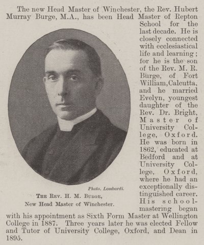 Pastor HM Burge, ny hovedmester i Winchester av English Photographer