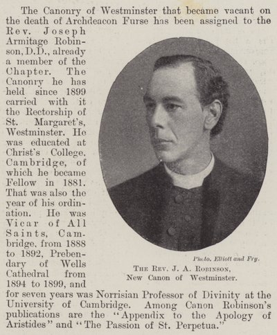 Pastor JA Robinson, New Canon of Westminster av English Photographer