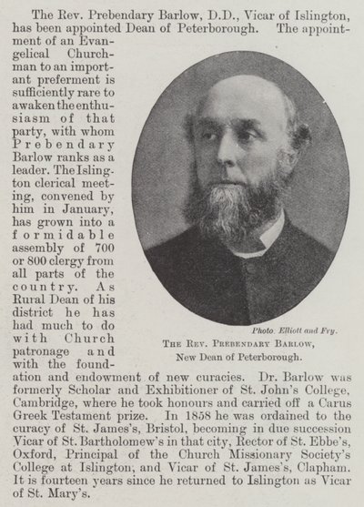 Reverend Prebendary Barlow, ny dekan i Peterborough av English Photographer