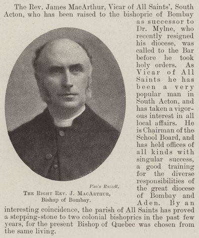 Den høyre pastor J MacArthur, biskop av Bombay av English Photographer