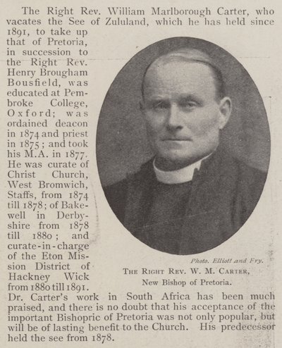 Høyre pastor WM Carter, ny biskop av Pretoria av English Photographer