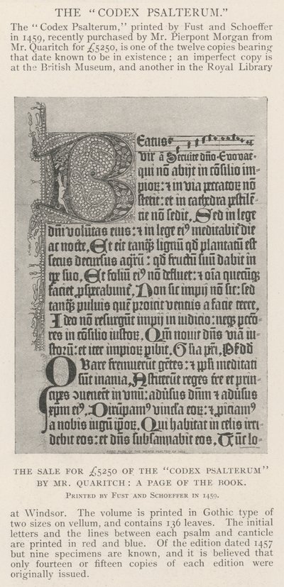 Salget for £5250 av Codex Psalterum av Mr Quaritch, en side i boken av English Photographer